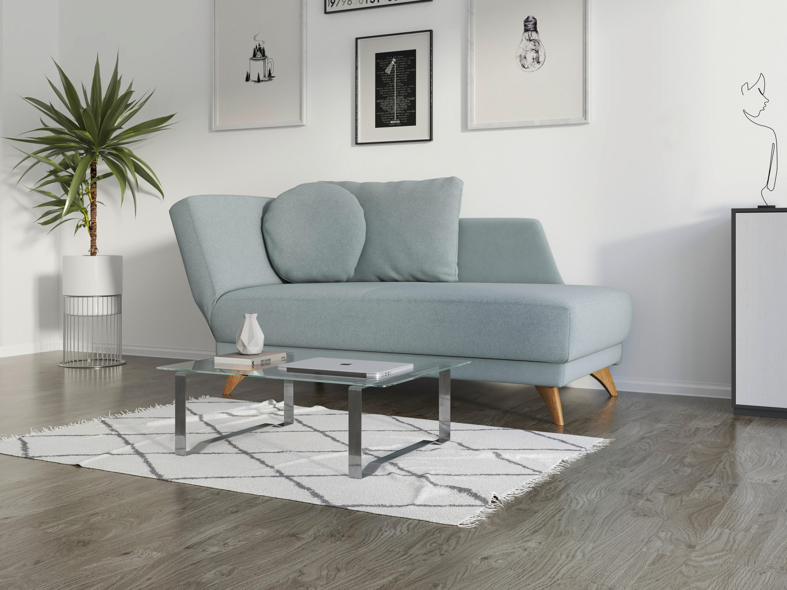 RÉCAMIERE in Flachgewebe Hellblau  - Eichefarben/Hellblau, Modern, Holz/Textil (205/74/94cm) - Bali