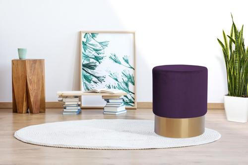 HOCKER Samt Kiefer Violett  - Violett/Goldfarben, Basics, Holz/Textil (35/42cm) - Kayoom