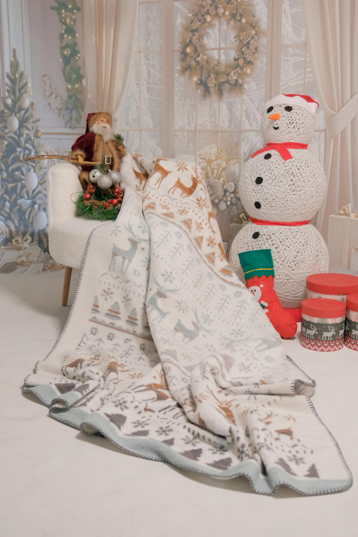 TAKARÓ  - barna/fehér, Basics, textil (36/36/10cm)