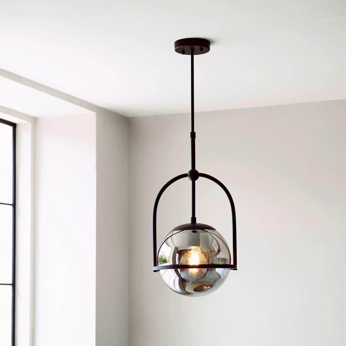 DECKENLEUCHTE  27.5/76-86 cm    - Schwarzchrom, Design, Glas (27.5/76-86cm) - ENDON
