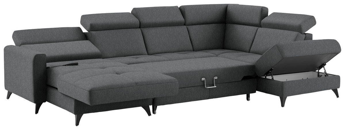 WOHNLANDSCHAFT Beldomo System in Flachgewebe Dunkelgrau  - Dunkelgrau/Schwarz, KONVENTIONELL, Textil/Metall (174/333/215cm) - Beldomo System