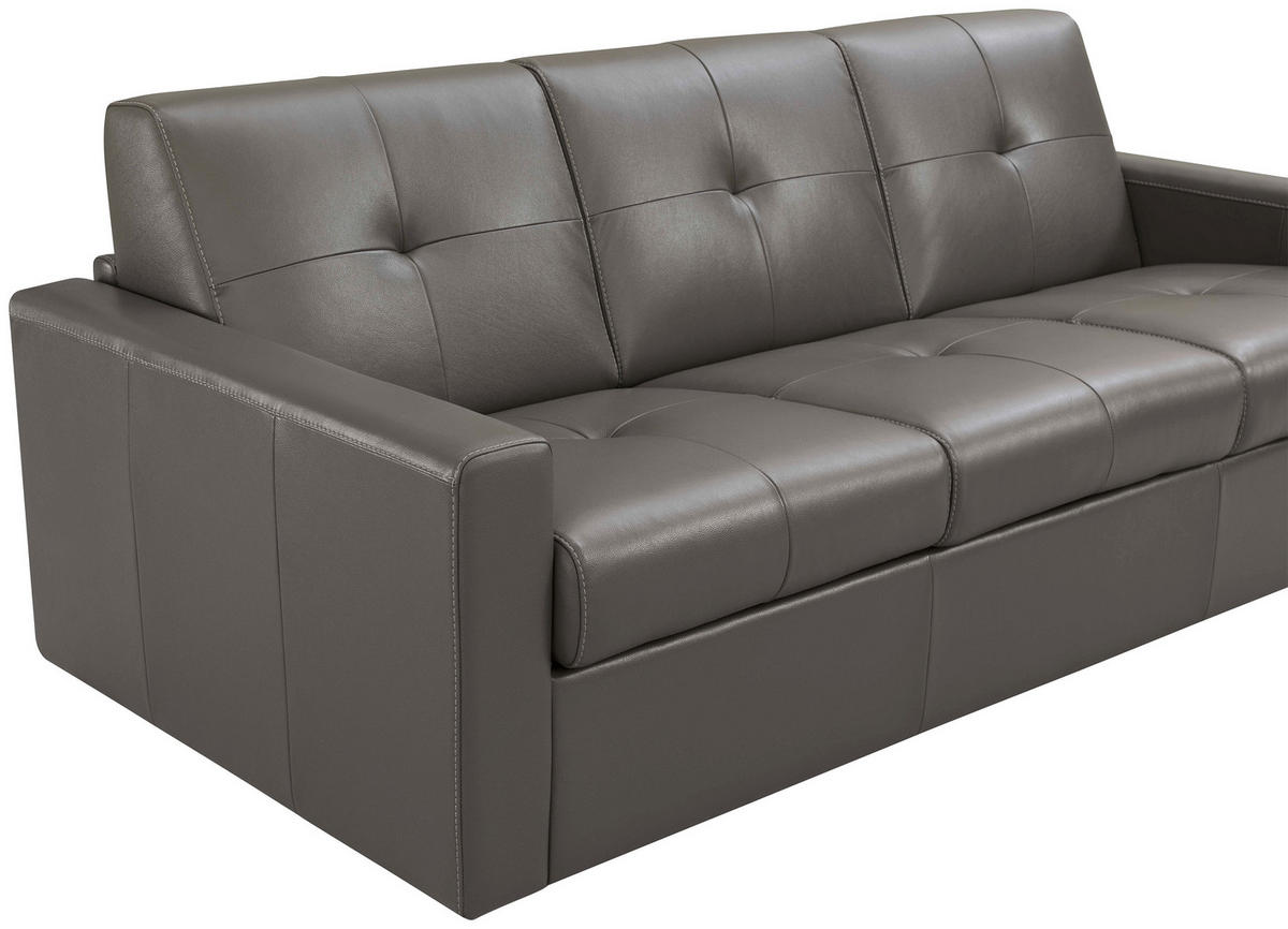 SCHLAFSOFA Bard Grau Echtleder  - Hellgrau/Schwarz, KONVENTIONELL, Leder/Kunststoff (206/81/96cm) - Novel