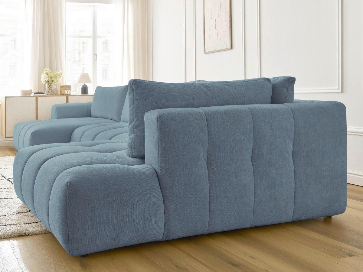 WOHNLANDSCHAFT  FUJI  Hellblau Leinenoptik  - Schwarz/Hellblau, MODERN, Kunststoff/Textil (160/377/204cm)