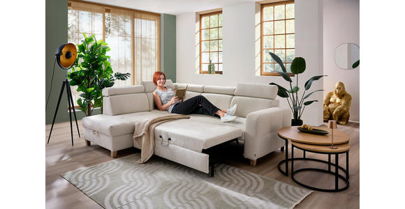 ECKSOFA inkl. Funktionen Weiß Samt - Weiß, Natur, Holz/Textil (206/261cm) - Venda
