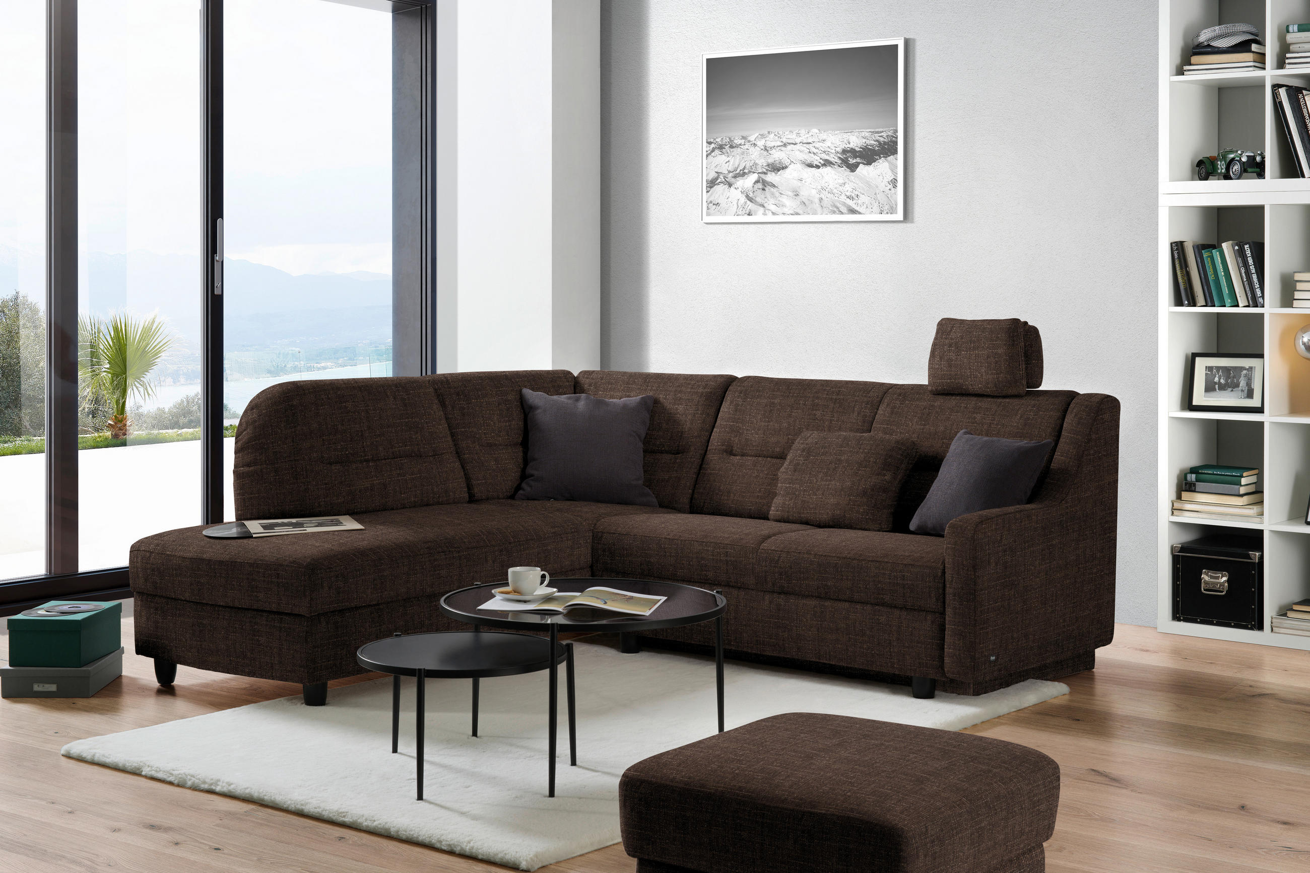 ECKSOFA in Chenille Dunkelbraun  208/226 cm  - Dunkelbraun/Schwarz, KONVENTIONELL, Textil (208/226cm) - Sedda