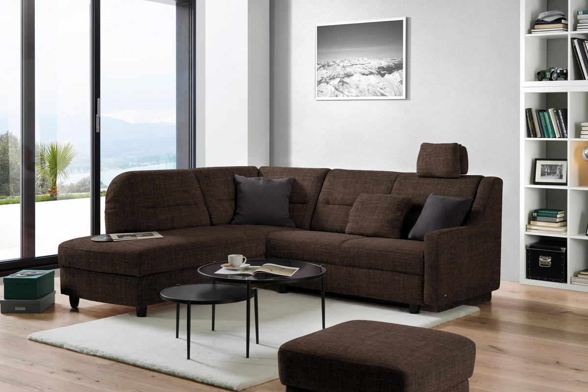 ECKSOFA in Chenille Dunkelbraun  208/226 cm  - Dunkelbraun/Schwarz, KONVENTIONELL, Textil (208/226cm) - Sedda