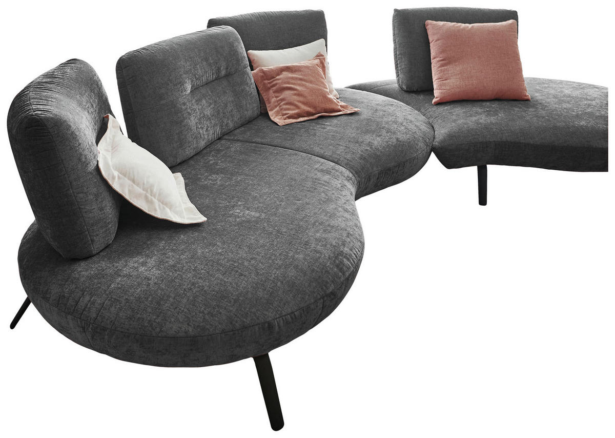 BIGSOFA Flachgewebe Anthrazit  - Anthrazit/Schwarz, Design, Textil/Metall (456/93/138cm) - Moderano