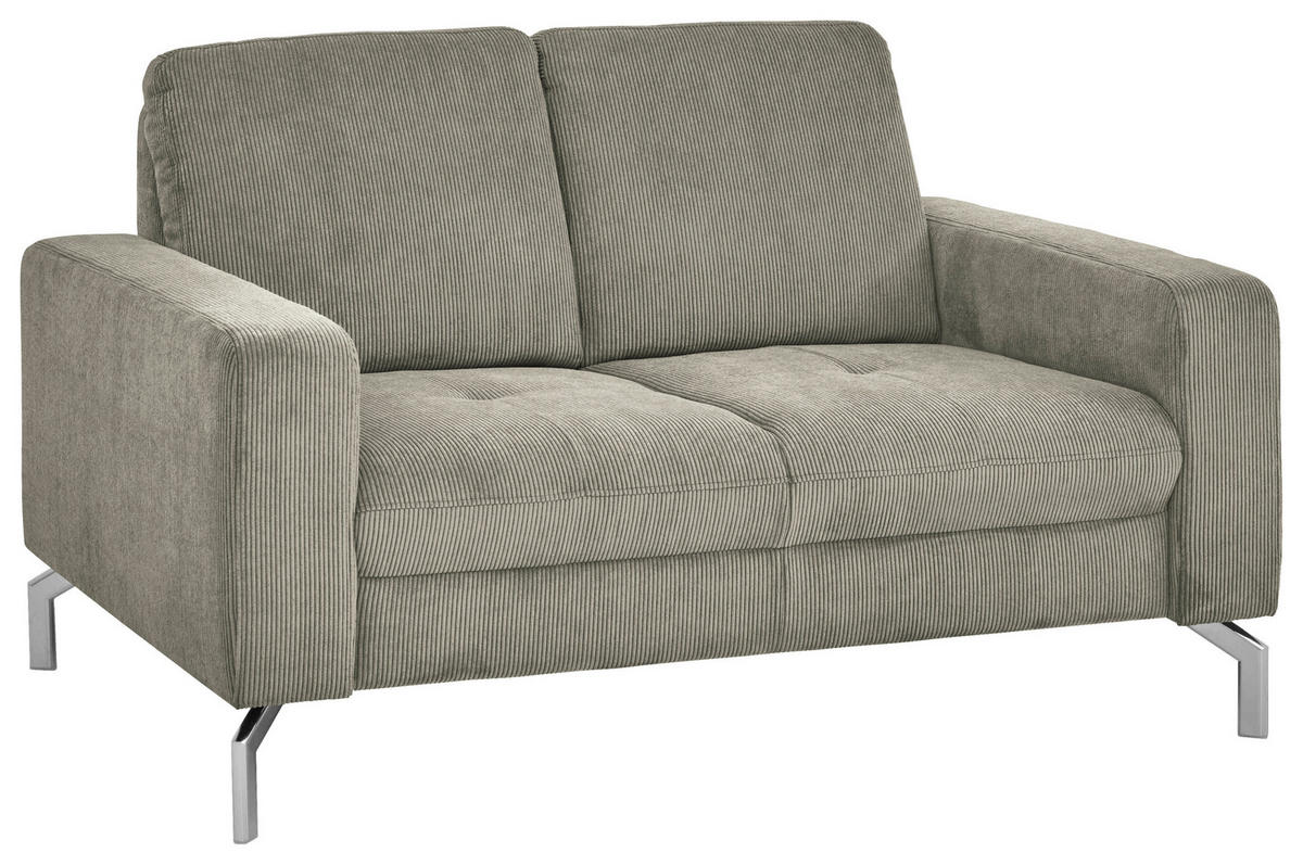 2-SITZER-SOFA  in Feincord Greige  - Chromfarben/Greige, Design, Textil/Metall (142/87/105cm) - Beldomo Style