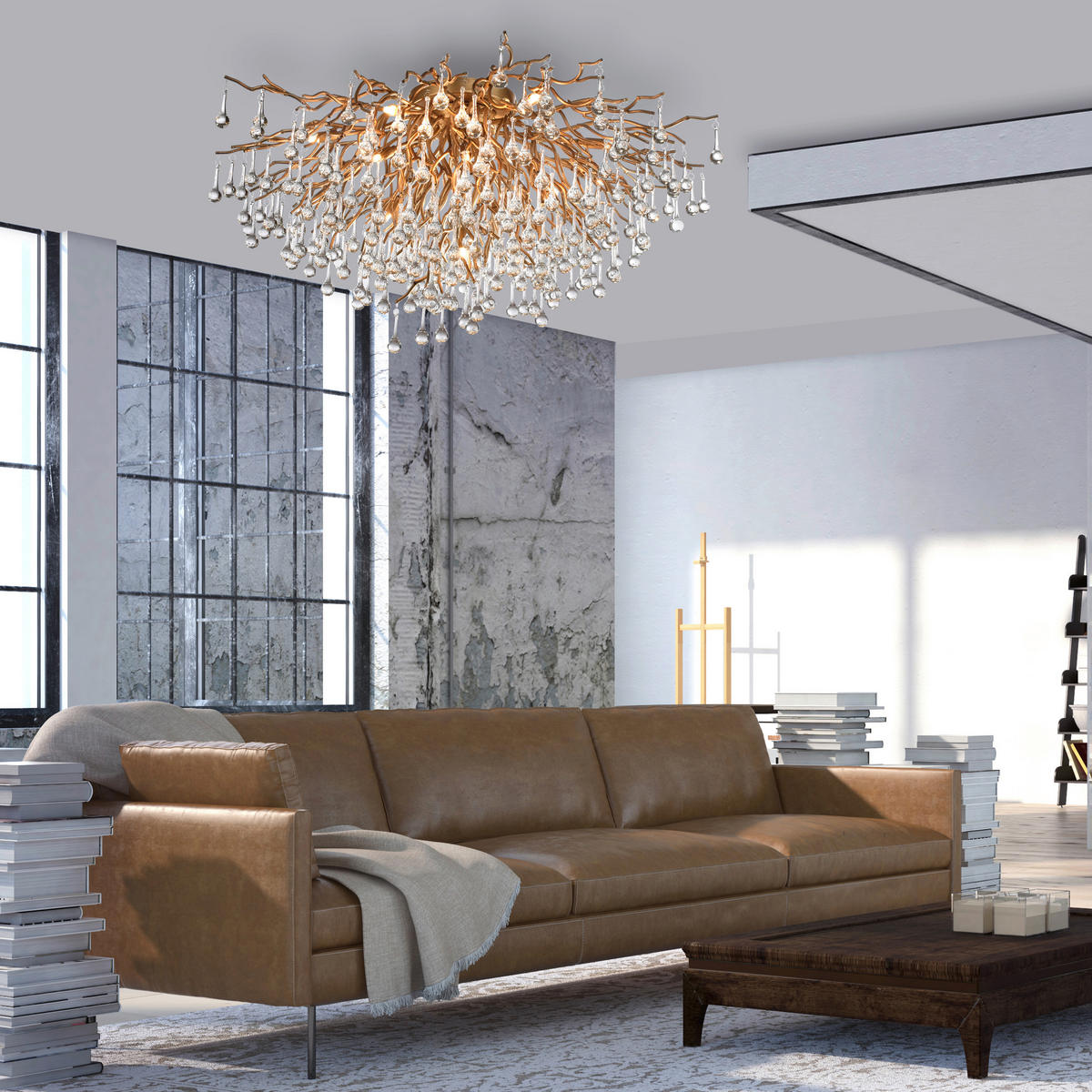 DECKENLEUCHTE Icicle 100/100/50 cm   - Messingfarben, KONVENTIONELL, Glas/Kunststoff (100/100/50cm) - Paul Neuhaus