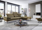 ECKSOFA Grün Mikrofaser  - Eichefarben/Beige, Natur, Holz/Textil (322/201cm) - Voleo
