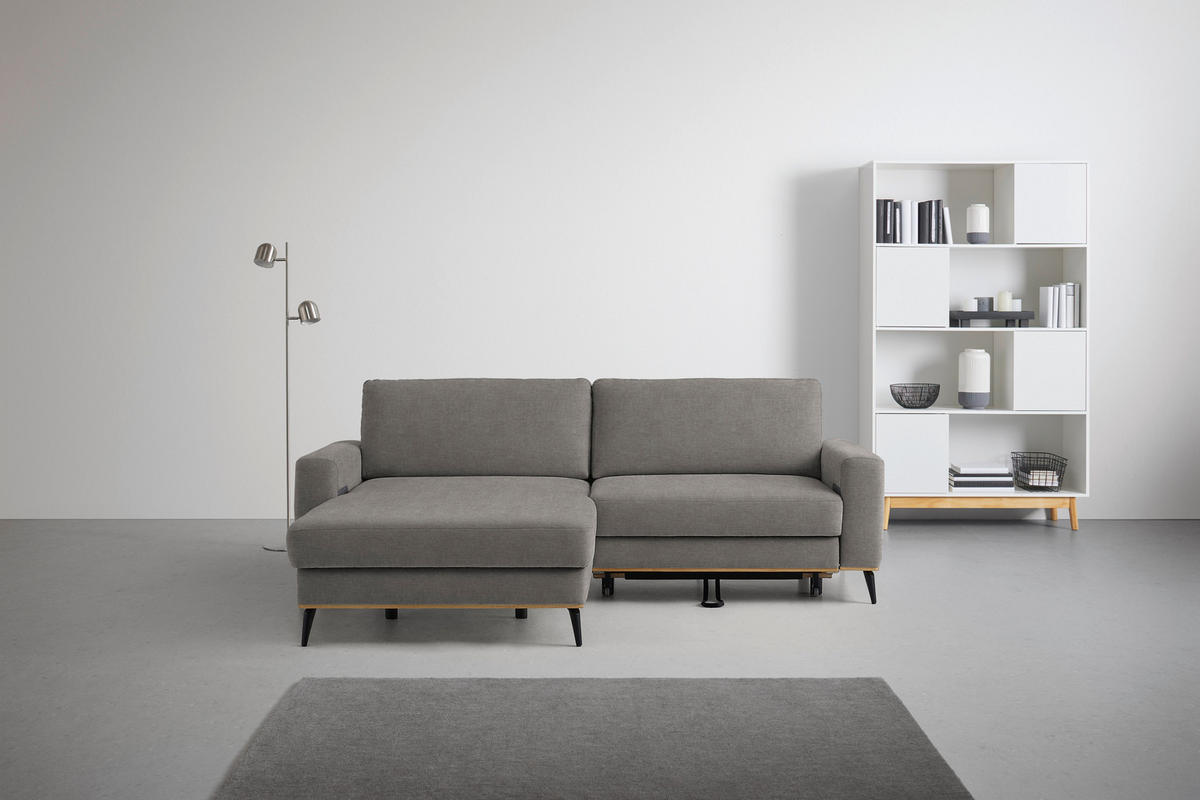 ECKSOFA in Chenille Taupe  - Taupe/Schwarz, Konventionell, Holz/Textil (167/234cm) - MID.YOU