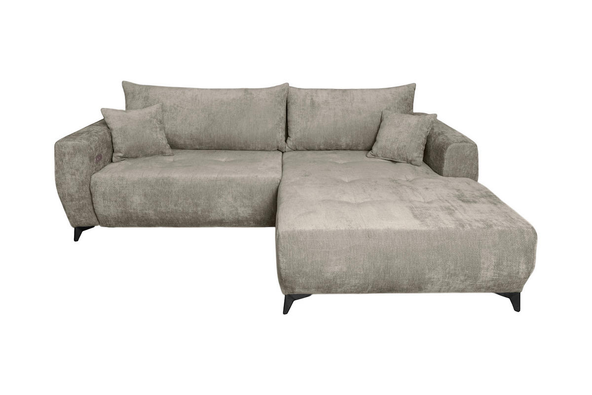 ECKSOFA BELARO Taupe Chenille  - Taupe/Schwarz, Design, Textil/Metall (246/177cm) - P & B
