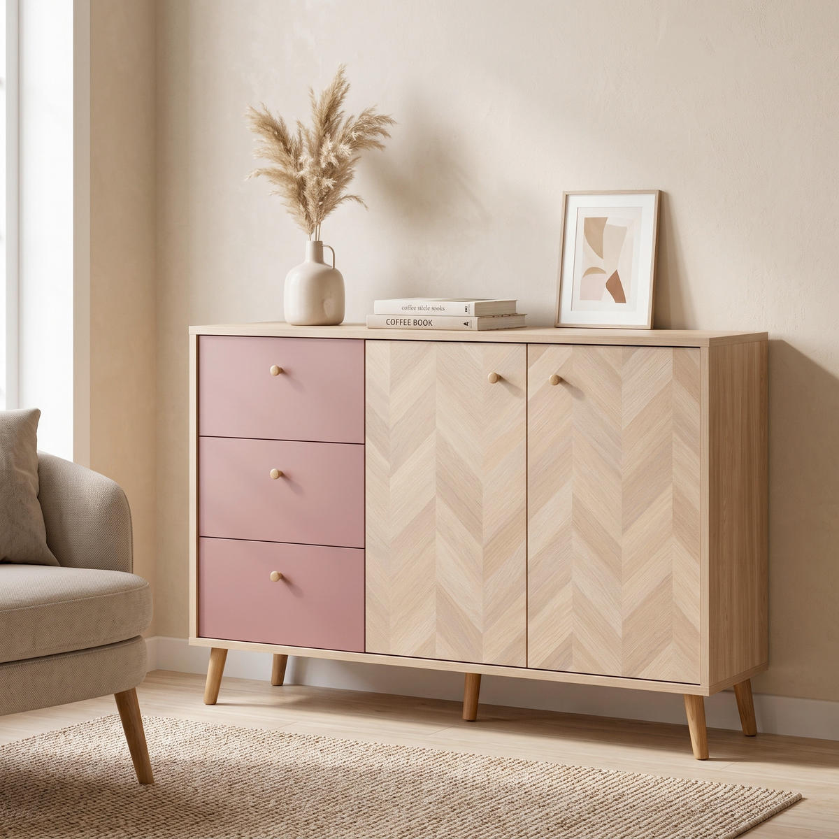 SIDEBOARD  109/73,9/33,05 cm 3 Schublade(n)  - Eichefarben/Mauve, Design, Holz/Holzwerkstoff (109/73,9/33,05cm) - MID.YOU