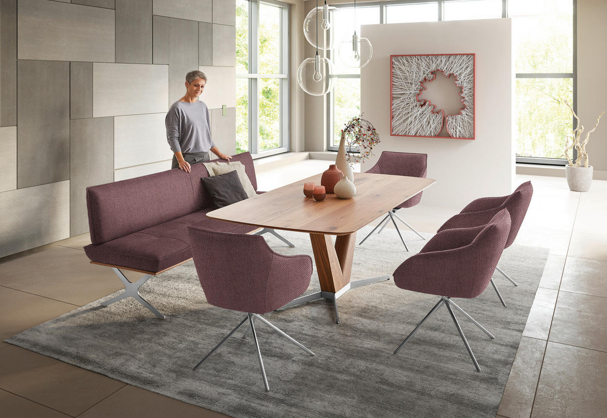 SITZBANK in Holz, Textil Nussbaumfarben, Nickelfarben, Altrosa  - Edelstahlfarben/Nussbaumfarben, Design, Holz/Textil (214/88/66cm) - Koinor