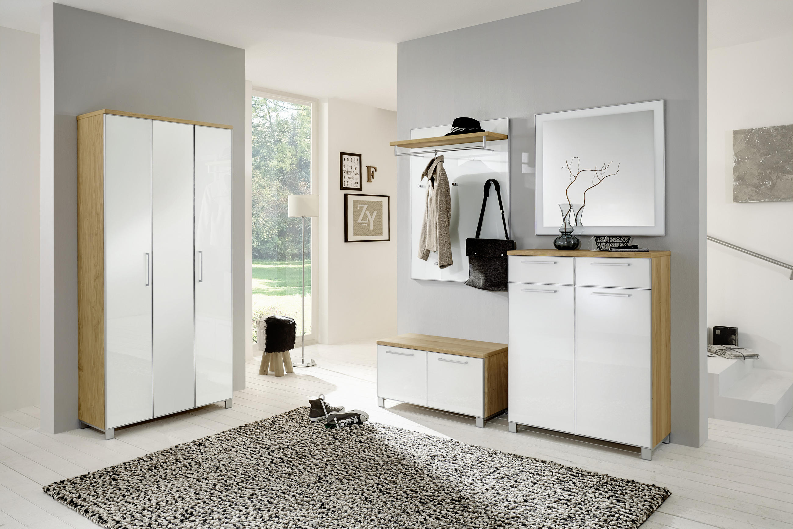 SCHUHSCHRANK Eiche furniert Weiß, Eichefarben - Chromfarben/Eichefarben, Design, Glas/Holz (84/108/37cm)