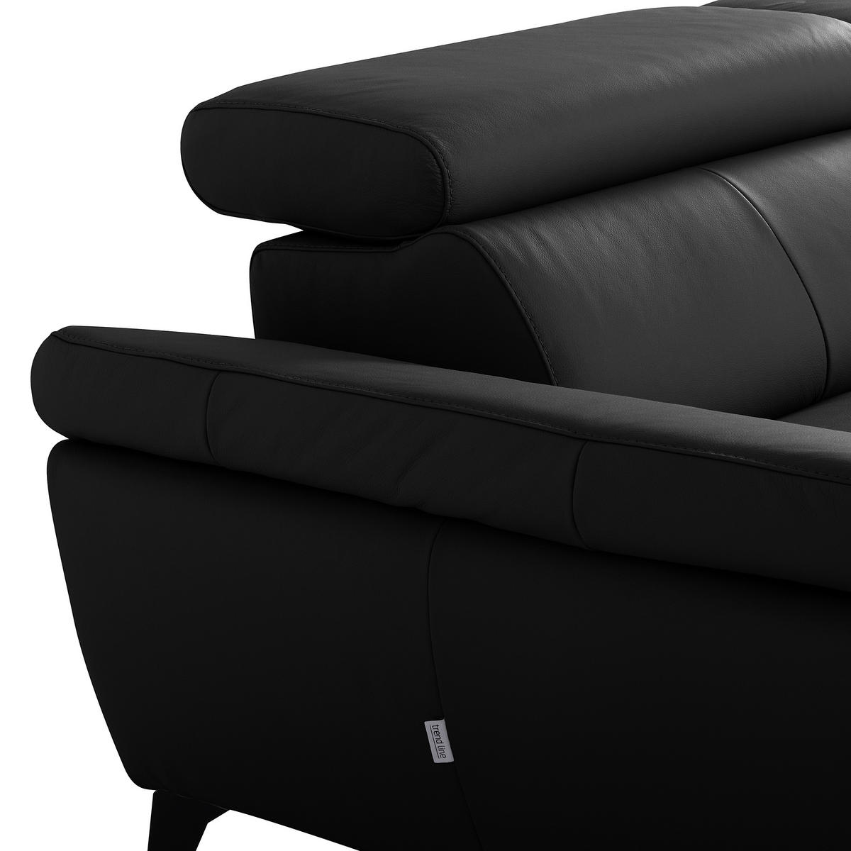 ECKSOFA Schwarz Echtleder Lederlook Rücken echt, Armteilverstellung, Relaxfunktion, Kopfteilverstellung  - Schwarz, Design, Leder/Textil (179/252cm) - Livetastic