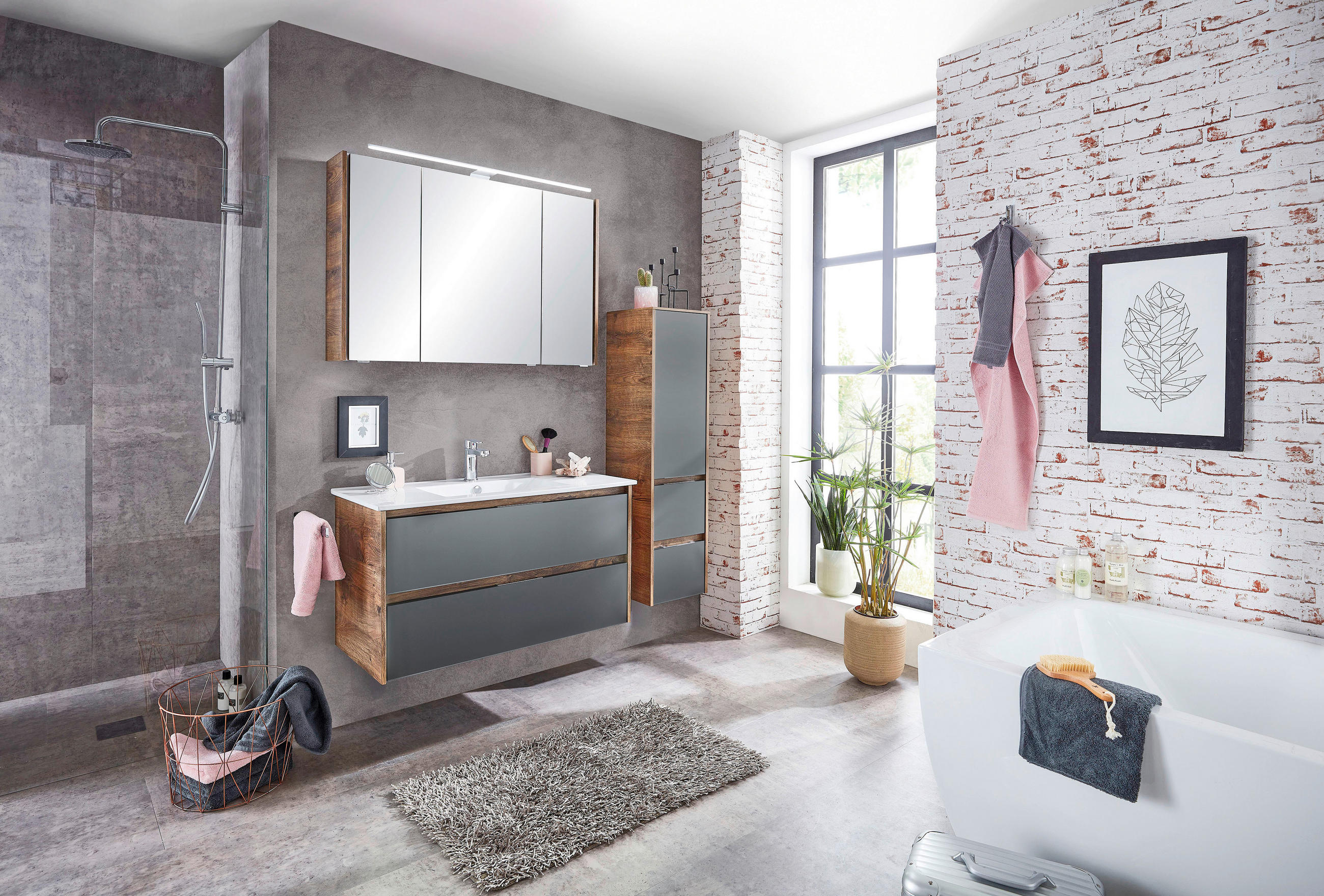 MIDISCHRANK 33,3/126,8/33 cm  - Eichefarben/Alufarben, Design, Glas/Holzwerkstoff (33,3/126,8/33cm) - Sadena