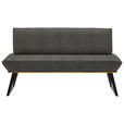 SITZBANK 160/87/64 cm Lederlook Grau, Schwarz, Eichefarben Eiche massiv Metall  - Eichefarben/Schwarz, Design, Holz/Textil (160/87/64cm) - Voleo
