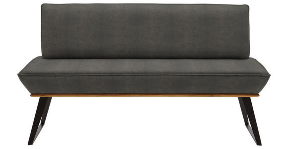 SITZBANK 160/87/64 cm Lederlook Grau, Schwarz, Eichefarben Eiche massiv Metall - Eichefarben/Schwarz, Design, Holz/Textil (160/87/64cm) - Voleo