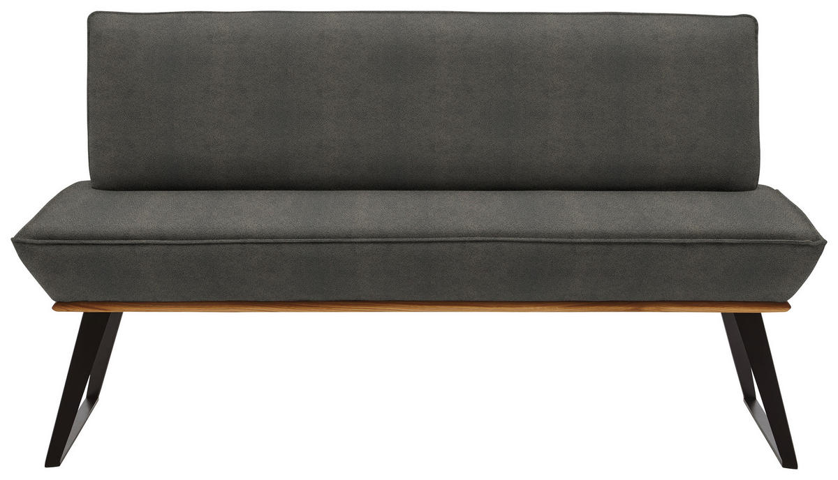 SITZBANK 140/87/64 cm Lederlook Grau, Schwarz, Eichefarben Eiche massiv Metall  - Eichefarben/Schwarz, Design, Holz/Textil (140/87/64cm) - Voleo