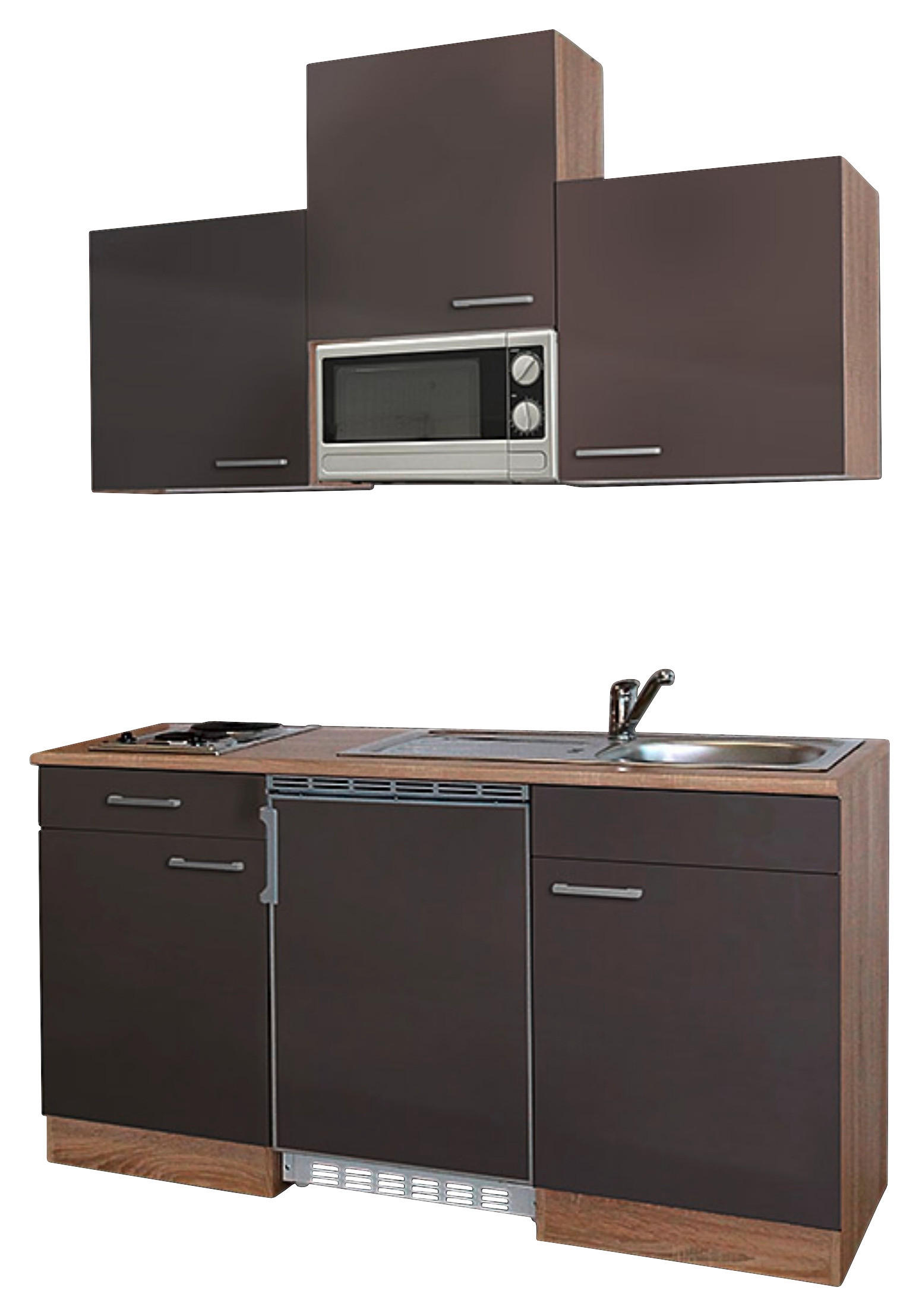 MINIKÜCHE 150 cm   in Grau, Eichefarben  - Eichefarben/Grau, Basics, Holzwerkstoff (150cm) - Respekta