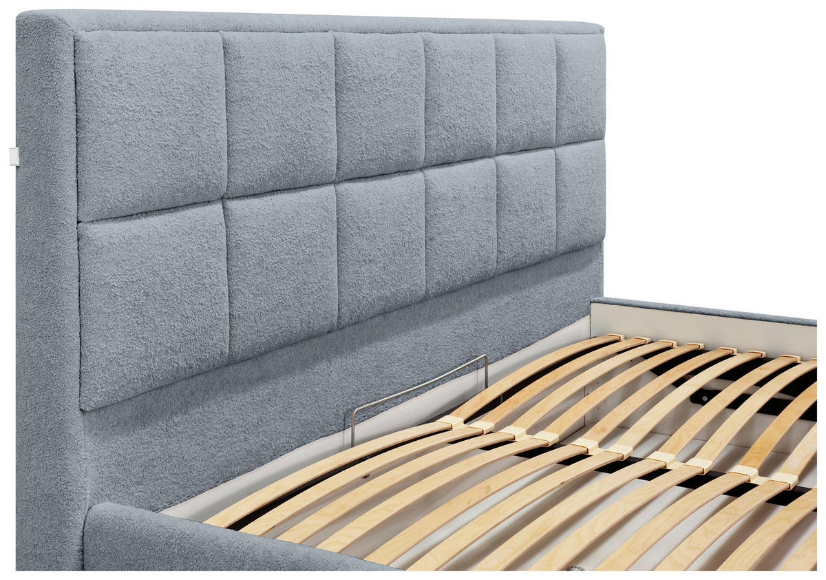 POLSTERBETT 140/200 cm,  in Hellgrau, gepolstertes Kopfteil, Beleuchtung, Lattenrost, Bettkasten,  - Birkefarben/Hellgrau, Design, Holz/Holzwerkstoff (140/200cm) - Chameo