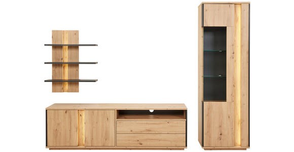 WOHNWAND  in Grau, Eichefarben  252/200/41 cm  - Eichefarben/Grau, Design, Glas/Holzwerkstoff (252/200/41cm) - Cantus