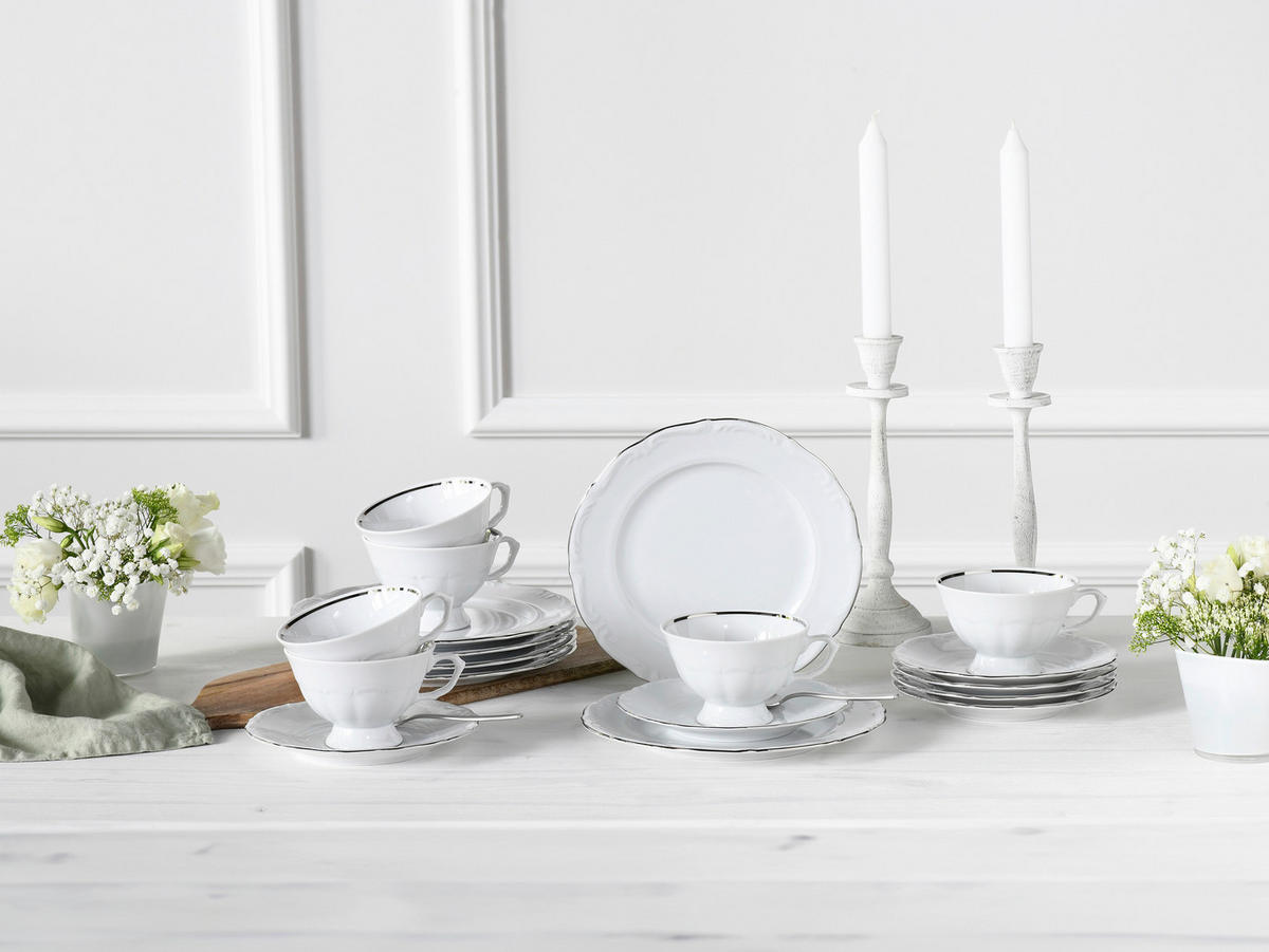 KAFFEESERVICE Maria Theresia Platin 18-teilig  - Platinfarben/Weiß, Basics, Keramik (34/28,5/25,5cm) - Creatable