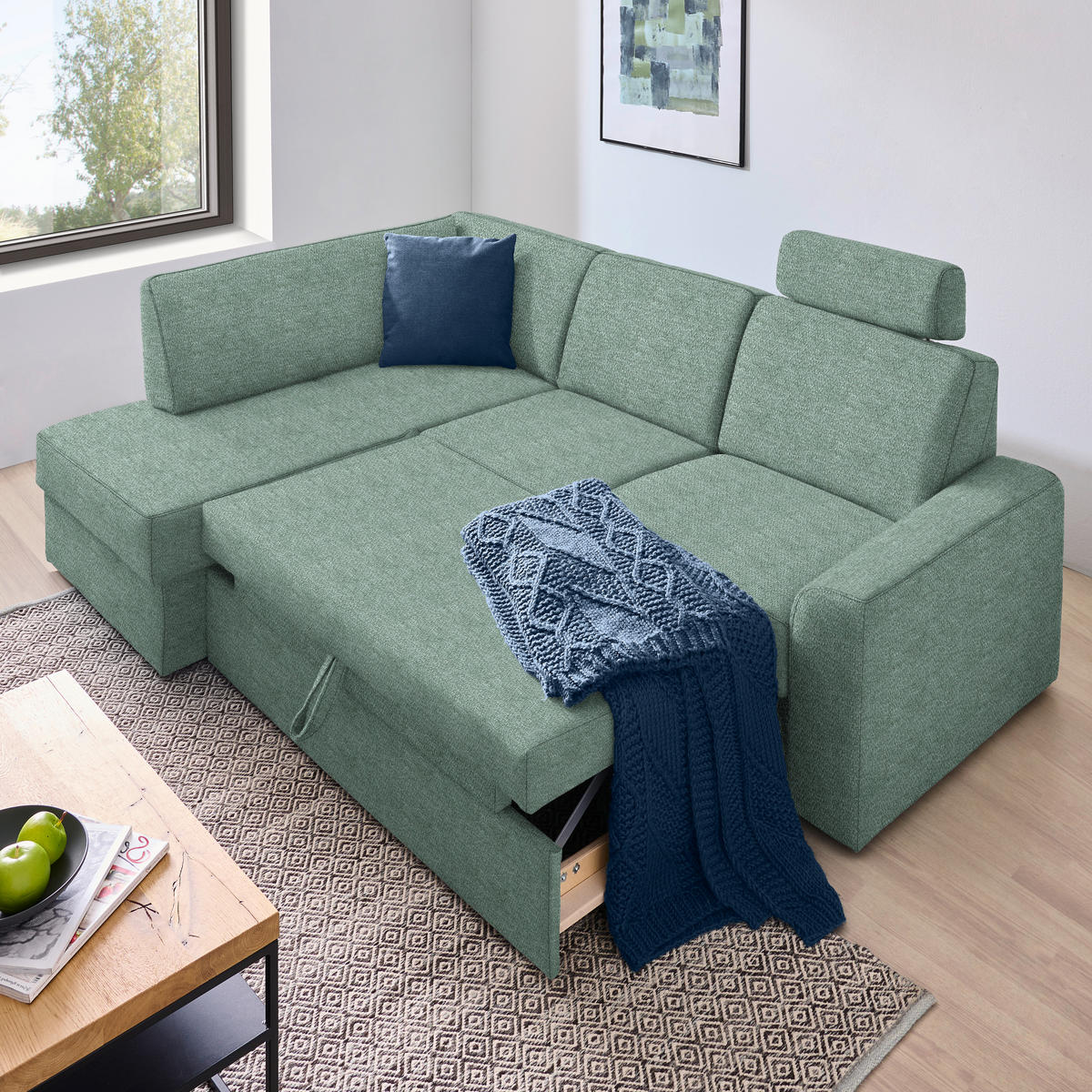 ECKSOFA in Webstoff Türkis  - Türkis/Schwarz, Konventionell, Kunststoff/Textil (165/224cm) - Xora