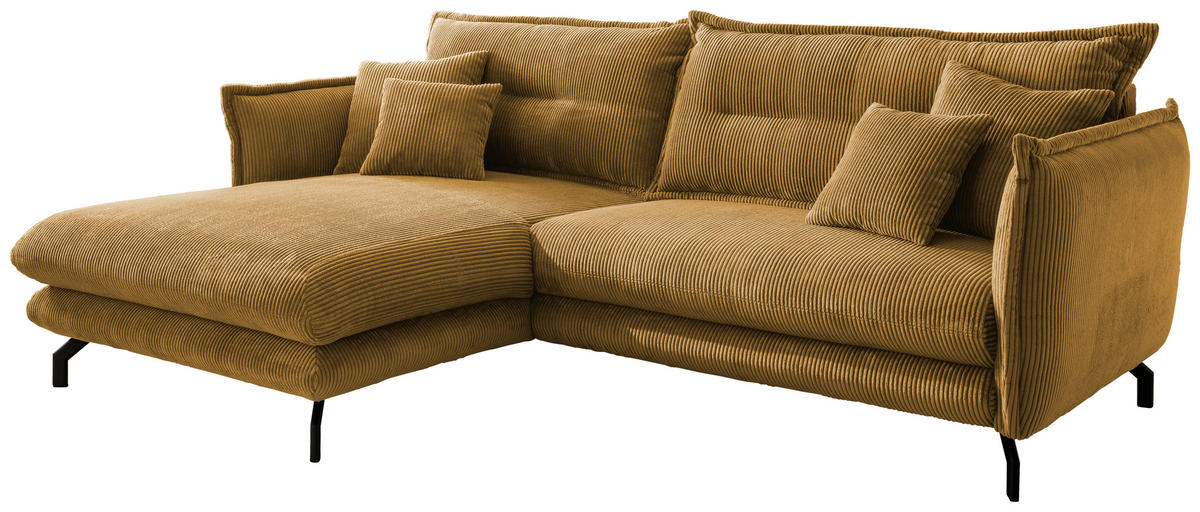 ECKSOFA Goldfarben Cord  - Goldfarben/Schwarz, MODERN, Textil/Metall (180/255cm) - Livetastic