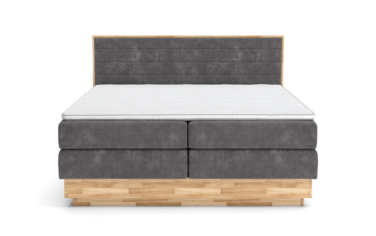 BOXSPRINGBETT 180/200 cm,  in Graphitfarben, Taupe, Eichefarben, Matratze, gepolstertes Kopfteil, Bettkasten, Topper, H3 + H3 = fest  - Taupe/Eichefarben, MODERN, Holz/Kunststoff (180/200cm) - Livetastic
