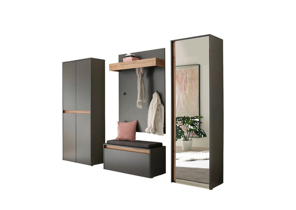 GARDEROBE 5-teilig  in 255/200/40 cm  - Anthrazit/Eiche Wotan, Design, Glas/Holzwerkstoff (255/200/40cm) - Modante