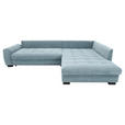 ECKSOFA Blaugrau Cord Rückenkissen, Armlehnenkissen, Bettkasten, Schlaffunktion, Rücken echt, Liegefläche im Originalstoff  - Blaugrau/Schwarz, KONVENTIONELL, Kunststoff/Textil (304/212cm) - Carryhome
