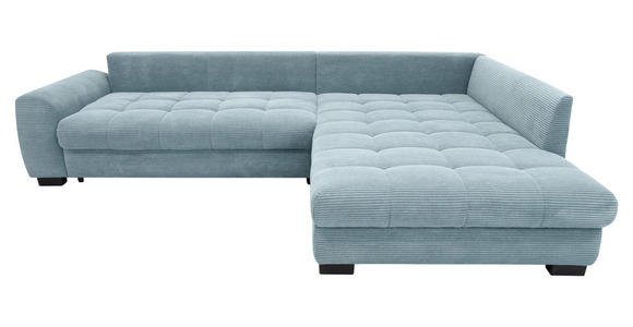 ECKSOFA Blaugrau Cord Rückenkissen, Armlehnenkissen, Bettkasten, Schlaffunktion, Rücken echt, Liegefläche im Originalstoff  - Blaugrau/Schwarz, KONVENTIONELL, Kunststoff/Textil (304/212cm) - Carryhome