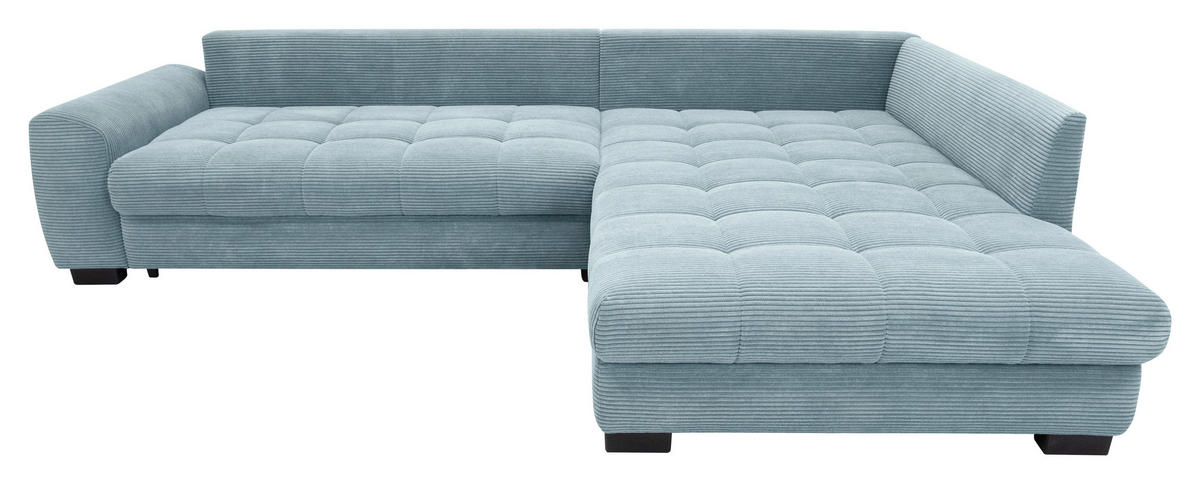 ECKSOFA Blaugrau Cord Rückenkissen, Armlehnenkissen, Bettkasten, Schlaffunktion, Rücken echt, Liegefläche im Originalstoff  - Blaugrau/Schwarz, KONVENTIONELL, Kunststoff/Textil (304/212cm) - Carryhome