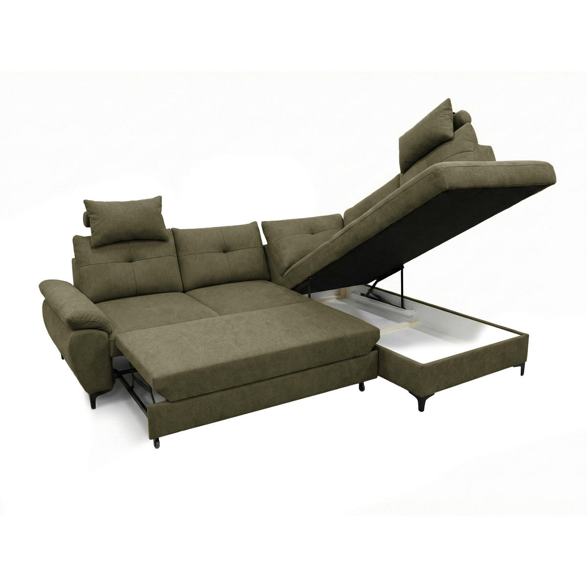 ECKSOFA SOLEI Grün Chenille Zierkissen, Bettkasten, Kopfstütze  - Schwarz/Grün, Design, Kunststoff/Textil (265/203cm) - MID.YOU