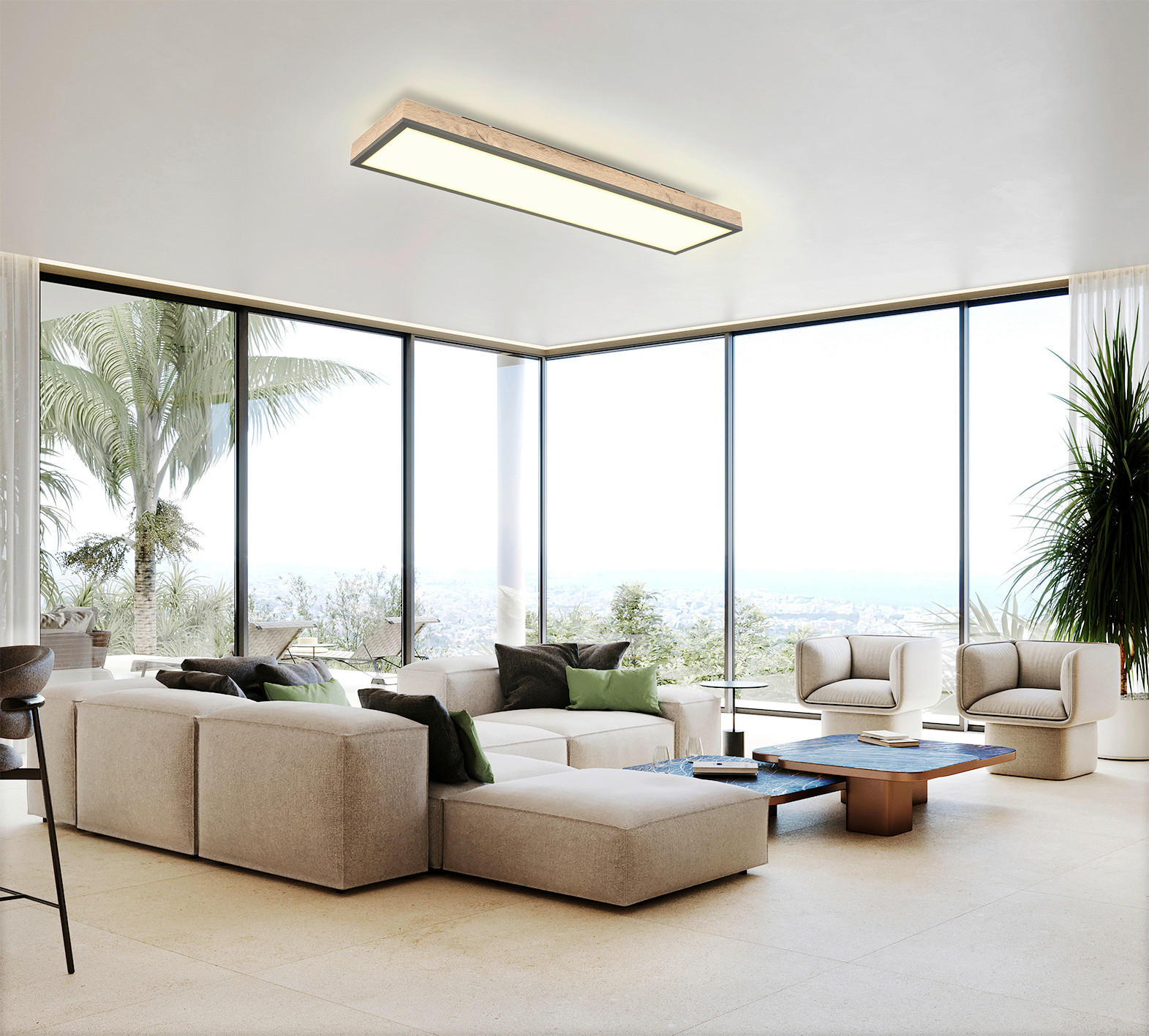 LED-DECKENLEUCHTE Ludwig 80/20/7,8 cm   - Opal/Graphitfarben, Natur, Holzwerkstoff/Kunststoff (80/20/7,8cm) - Novel