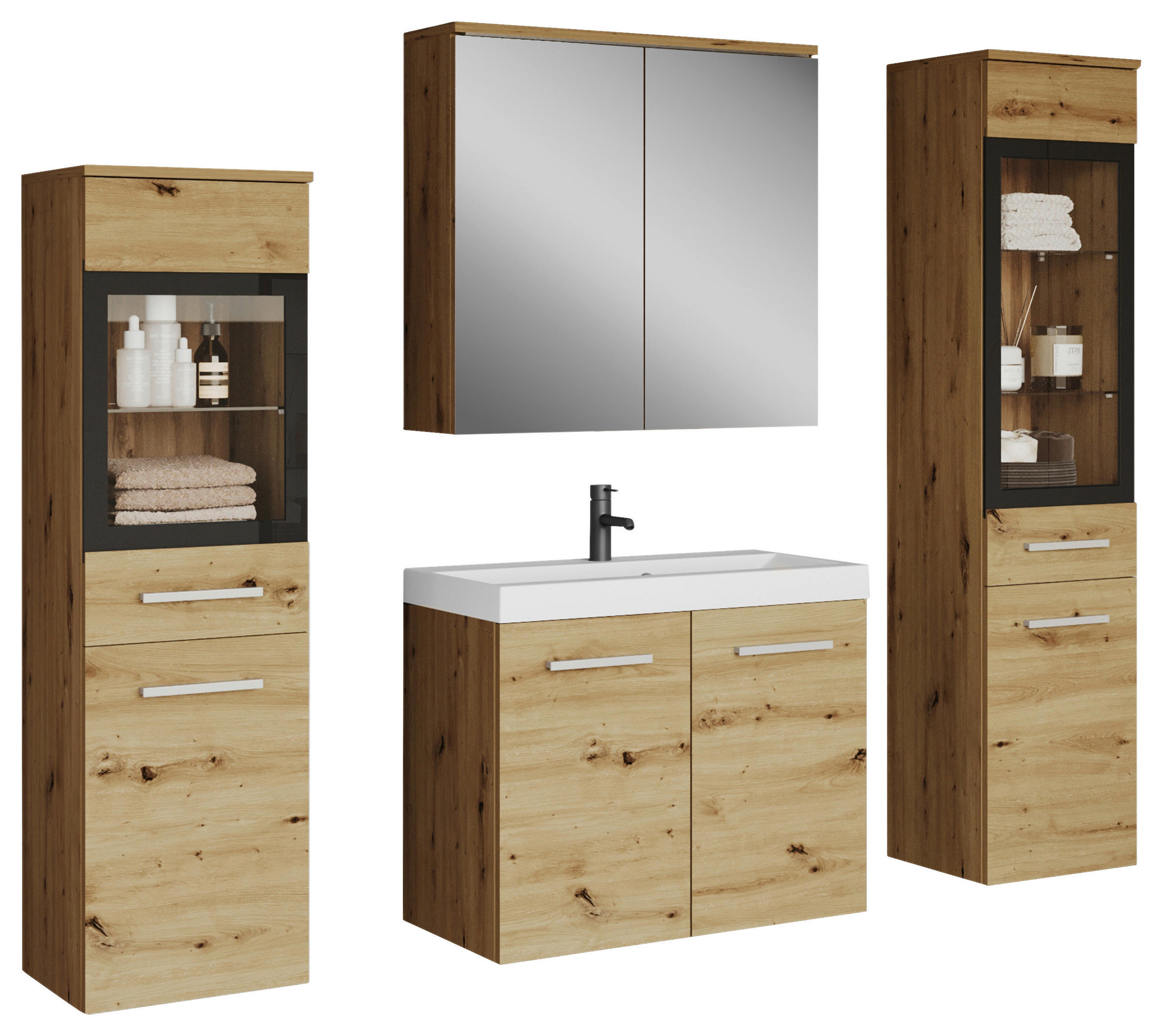 BADEZIMMER 5-teilig  in 120 cm  - Silberfarben/Eiche Artisan, LIFESTYLE, Glas/Keramik (120cm) - P & B