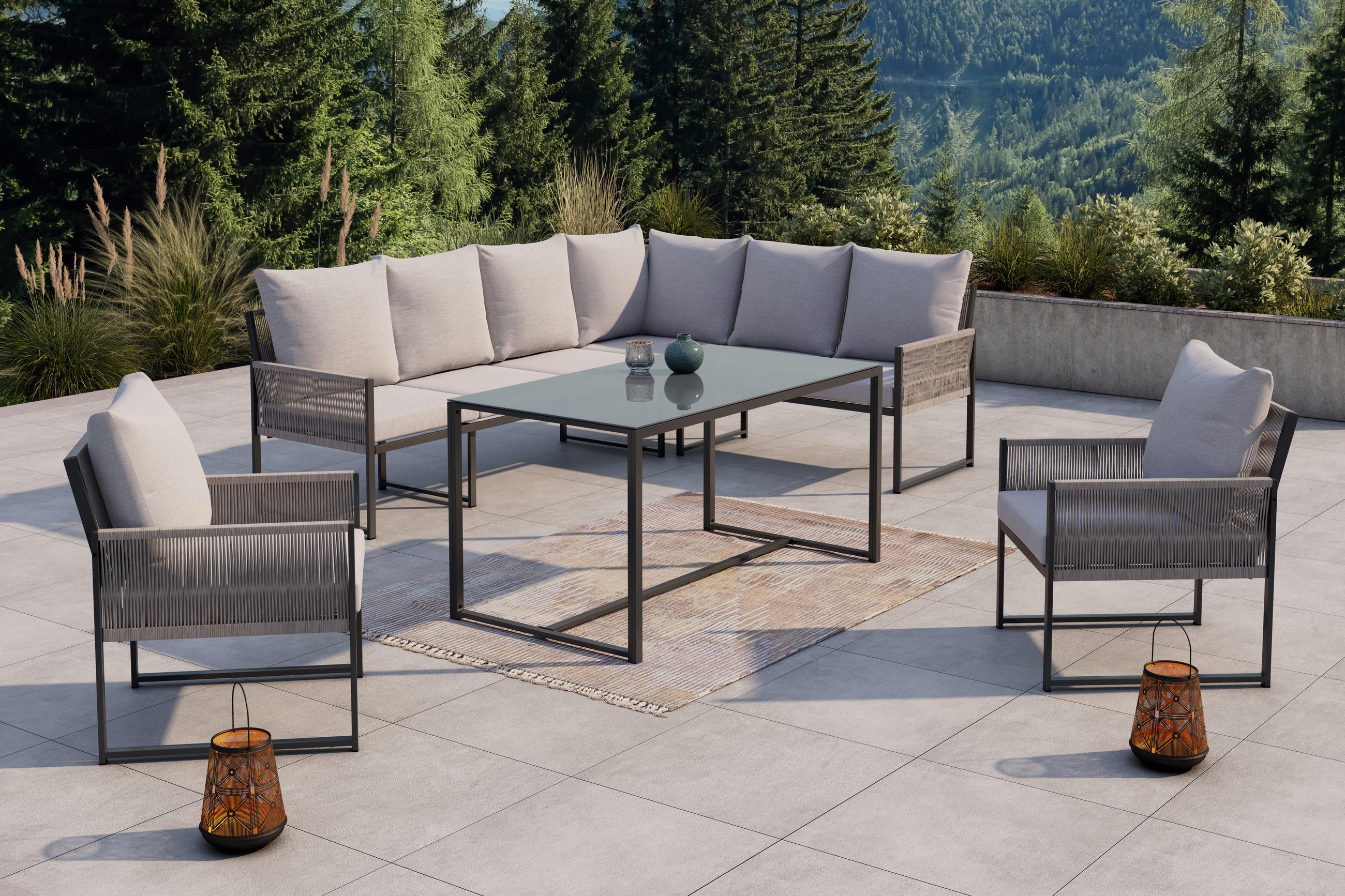 Set Mobilier De Grădină 5 piese  - gri deschis/antracit, Romantik / Landhaus, plastic/sticlă (256/244cm) - Ambia Garden