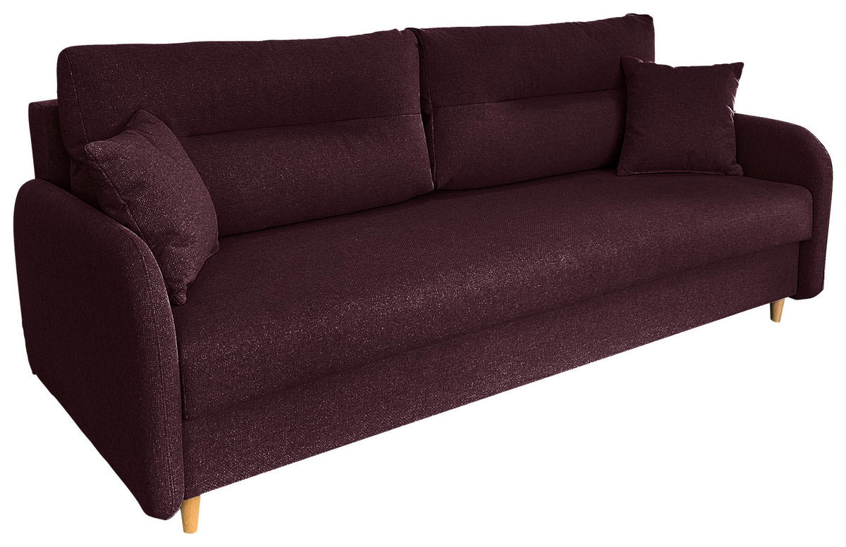 SCHLAFSOFA Flachgewebe Aubergine  - Aubergine/Schwarz, Design, Holz/Kunststoff (206/88/93cm) - MID.YOU