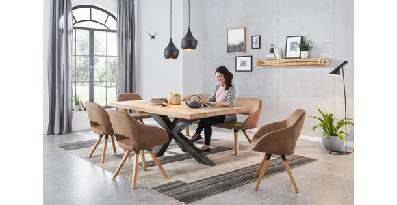 ESSTISCH in Holz, Metall 200/100/75 cm - Eichefarben/Schwarz, Design, Holz/Metall (200/100/75cm) - Valnatura