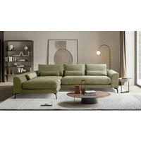 ECKSOFA  in Cord Olivgrün Nierenkissen, Rückenkissen  172/313 cm  - Schwarz/Olivgrün, Design, Textil/Metall (172/313cm) - P & B