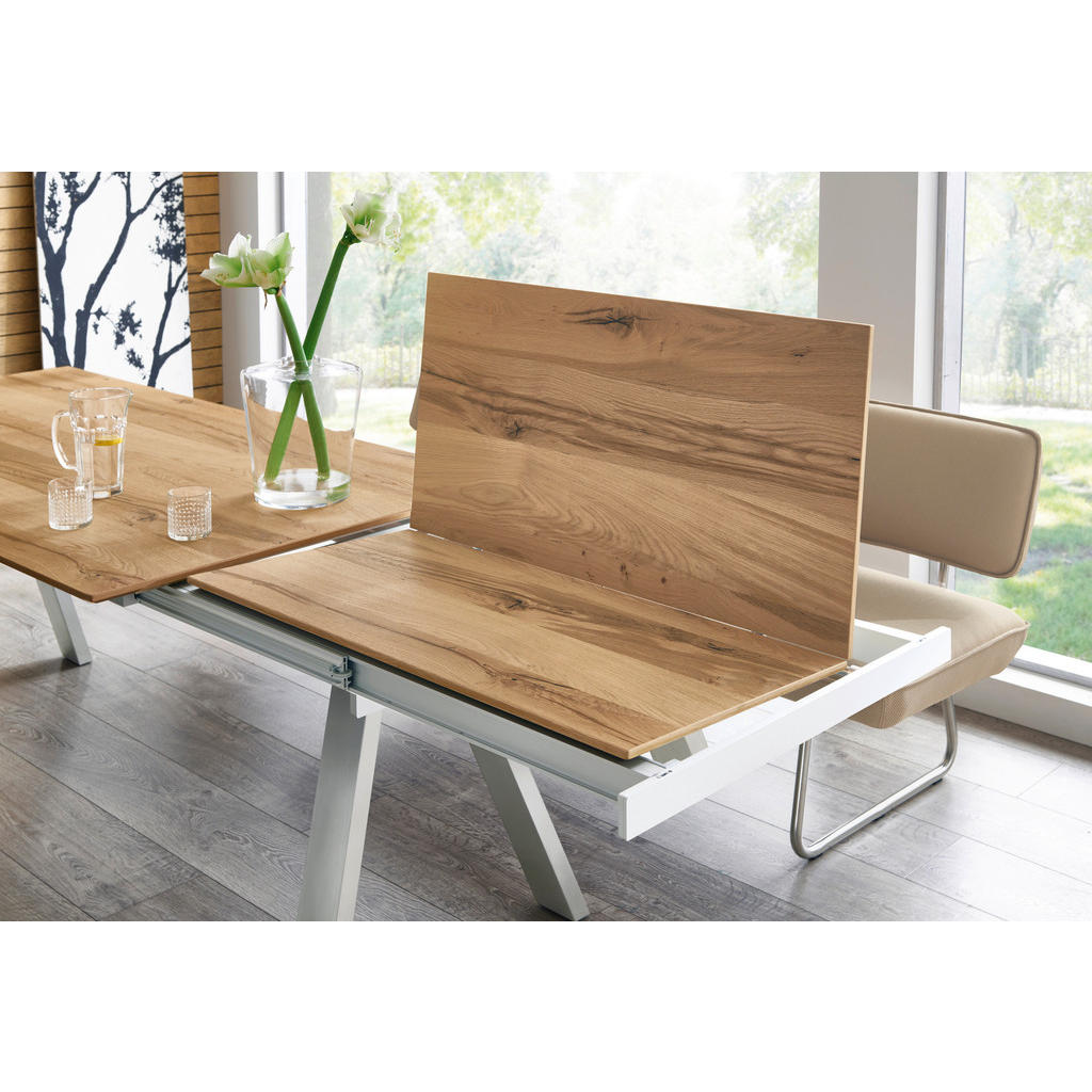 Thumbnail - Venjakob Esstisch, Eiche, Edelstahl, Holz, Metall, Eiche, furniert, rechteckig, eckig, 100x75x220-320 cm, Goldenes M, Ma...