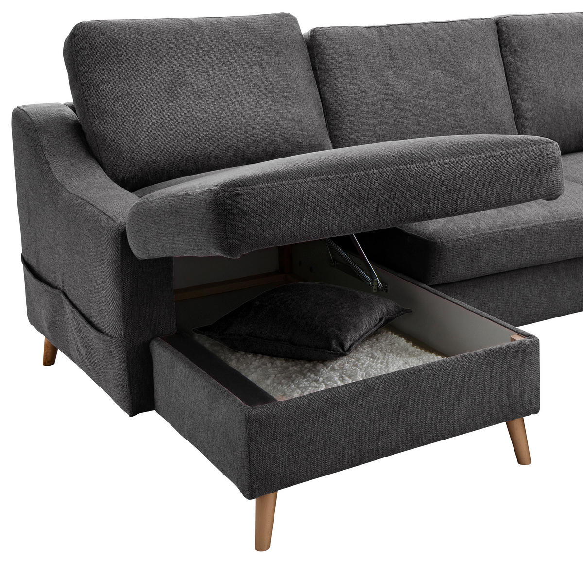 WOHNLANDSCHAFT in Struktur Anthrazit  - Anthrazit/Naturfarben, Konventionell, Holz/Textil (150/301/200cm) - P & B