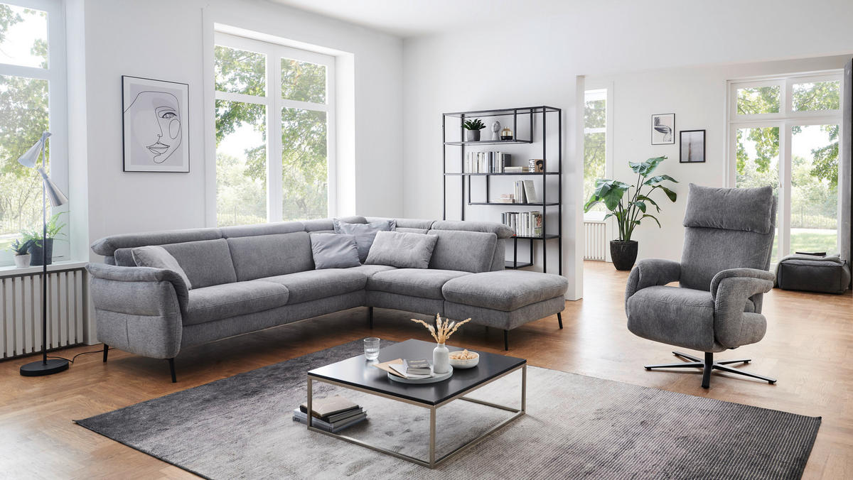 ECKSOFA in Struktur Grau  - Schwarz/Grau, Modern, Textil/Metall (275/235cm) - Cantus