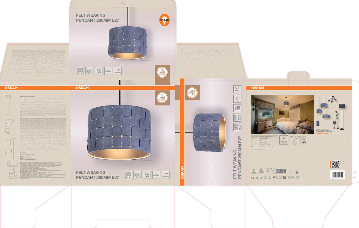 HÄNGELEUCHTE 28/121 cm  - Dunkelgrau, Basics, Naturmaterialien/Metall (28/121cm) - Osram