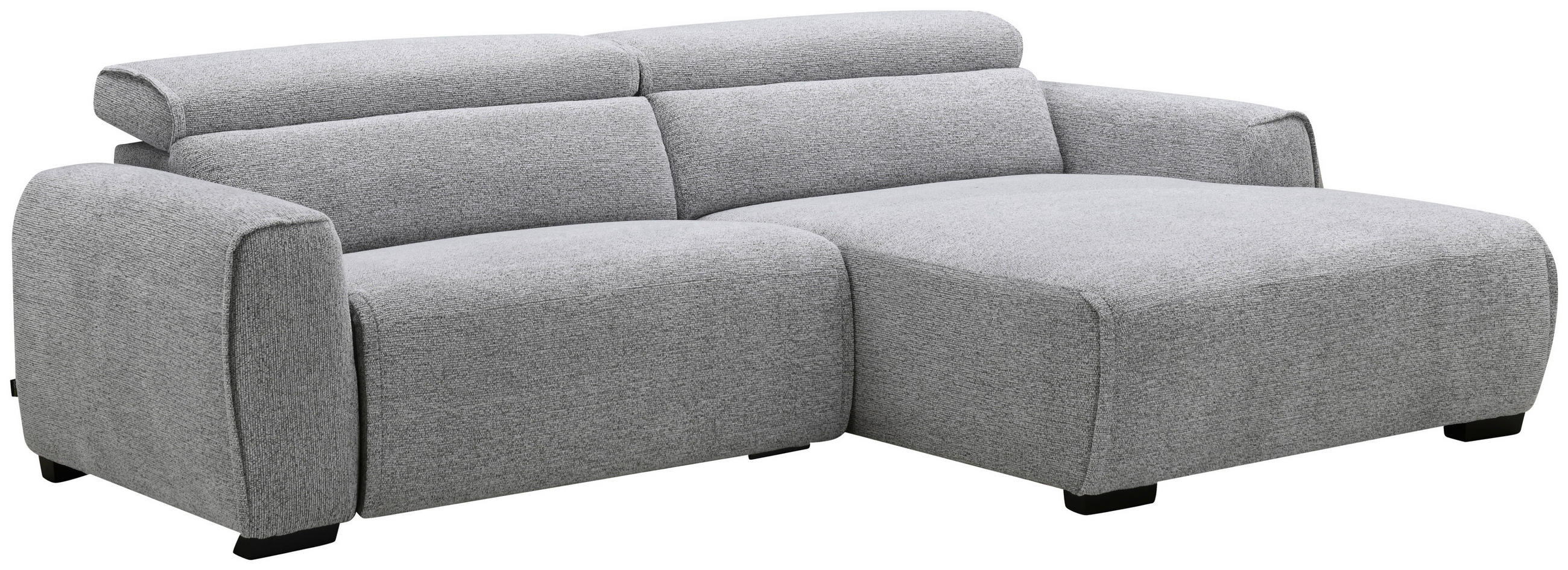 ECKSOFA 256/172 cm  in Mikrofaser Hellgrau Rücken echt, Relaxfunktion, Kopfstütze  256/172 cm  - Hellgrau/Schwarz, Design, Holz/Textil (256/172cm) - Carryhome