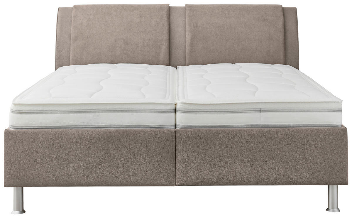 POLSTERBETT 180/200 cm,  in Taupe, Hellgrau, Matratze, gepolstertes Kopfteil, Lattenrost, H4 + H4 = sehr fest  - Taupe/Hellgrau, KONVENTIONELL, Holz/Holzwerkstoff (180/200cm) - Beldomo - Sleep