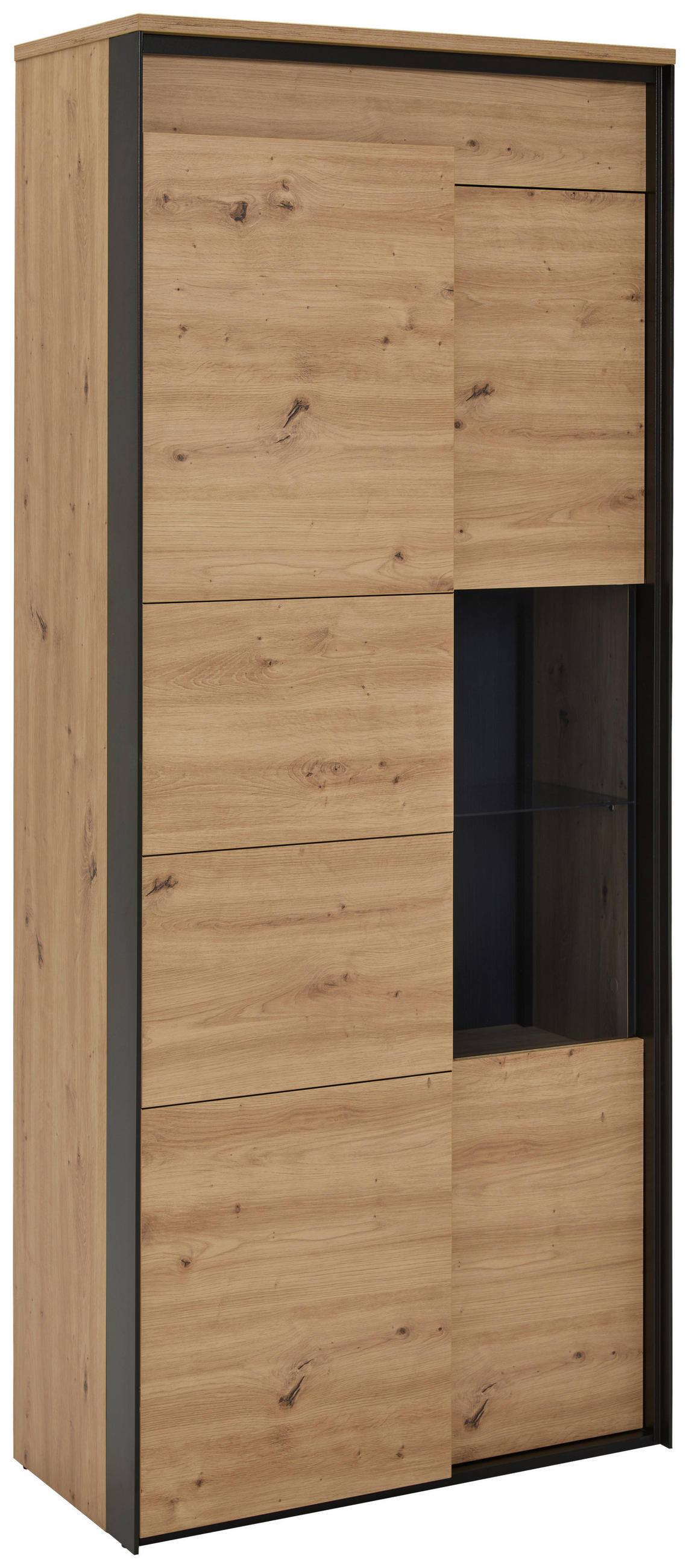 VITRINE  in Schwarz, Eiche Artisan - Schwarz/Eiche Artisan, Design, Glas/Holzwerkstoff (83/196/42cm) - Hom`in
