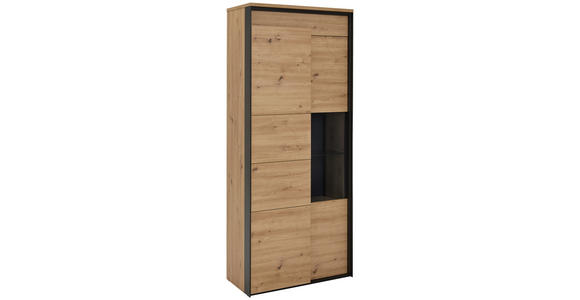 VITRINE in Schwarz, Eiche Artisan - Schwarz/Eiche Artisan, Design, Glas/Holzwerkstoff (89/196/42cm) - Hom`in